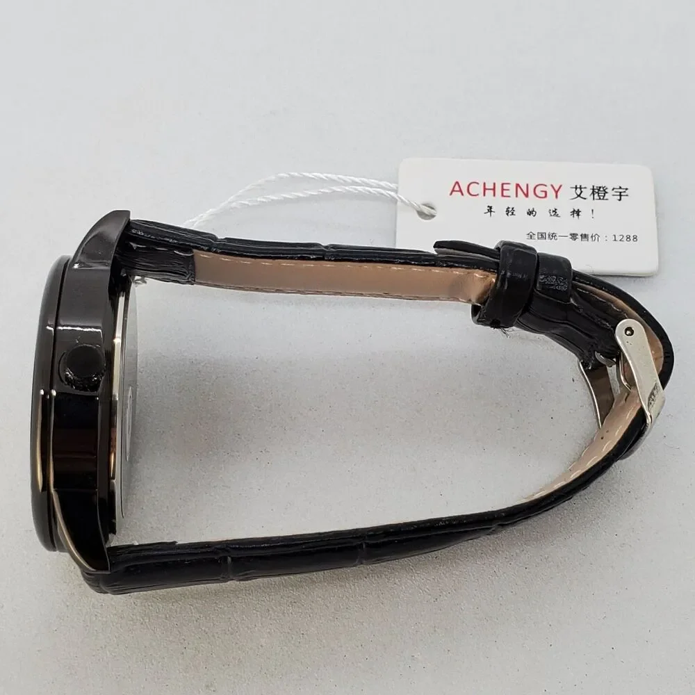Men's Watch 40MM Black Dial Black‎ Leather Bands Roman Numerals Date Indicator
